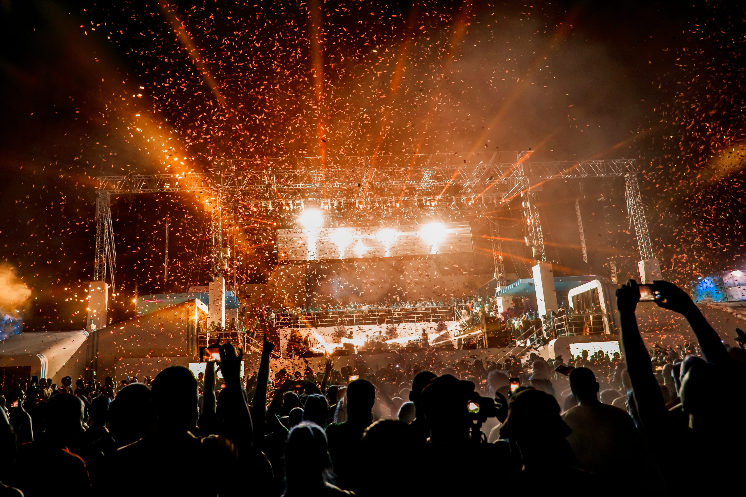 Music stage with lasers and lighting