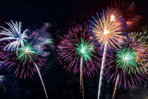 Beautiful Fireworks on the sky background.